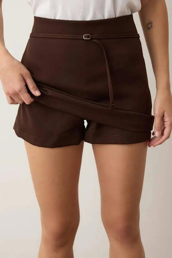 WOVCOR Thin Belt Detail Mini Short Skirt