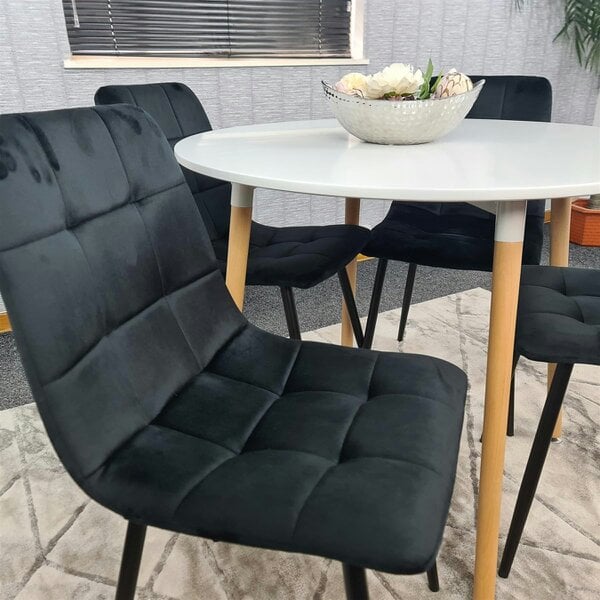 Kosy Koala Dining Table and 4 Chairs  White Round Wood Table 4 Black Velvet Chairs Dining Room Furniture