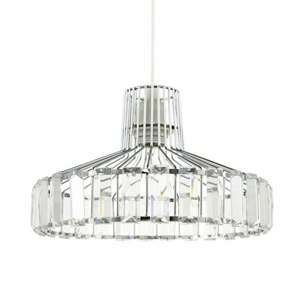 Modern Chrome Plated Easy Fit Pendant Shade with Clear Acrylic Prisms Image 1