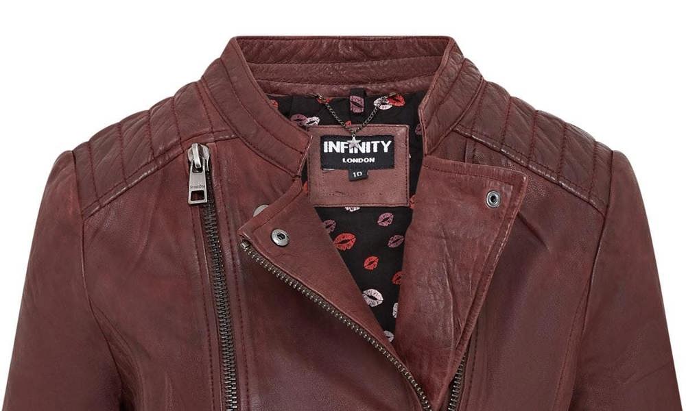 Infinity Leather Womens Burgundy Biker Leather Jacket - Delhi