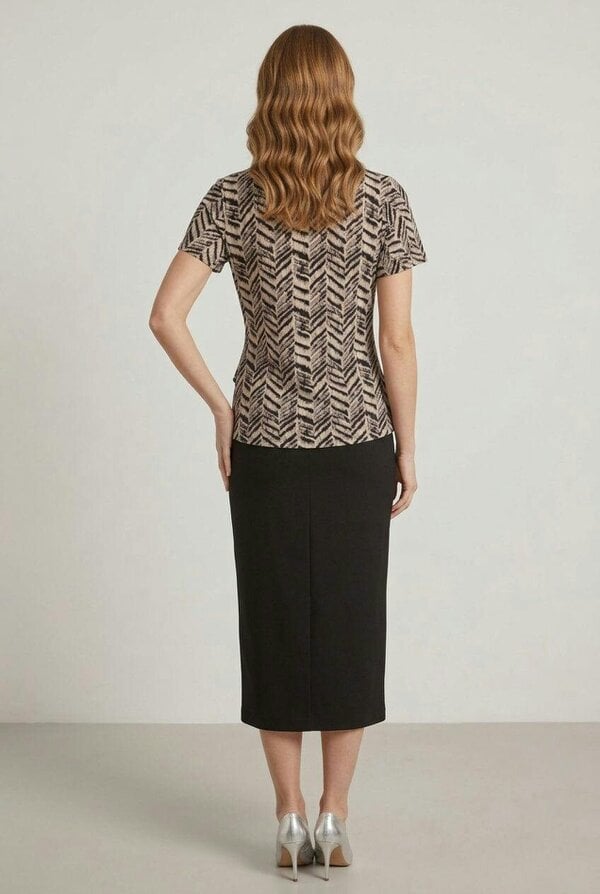 Izabel London Abstract Short Sleeve Faux Wrap Top