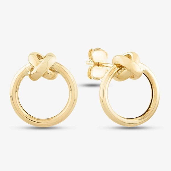 T. H. Baker 9ct Yellow Gold Open Circle Criss Cross Stud Earrings ER731