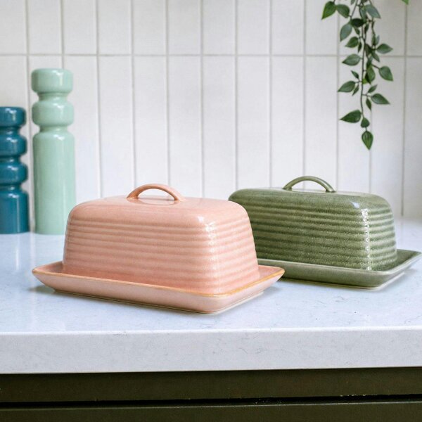 Scandi Home Paris Ceramic Butter Dish, Pink Reactive Glaze
