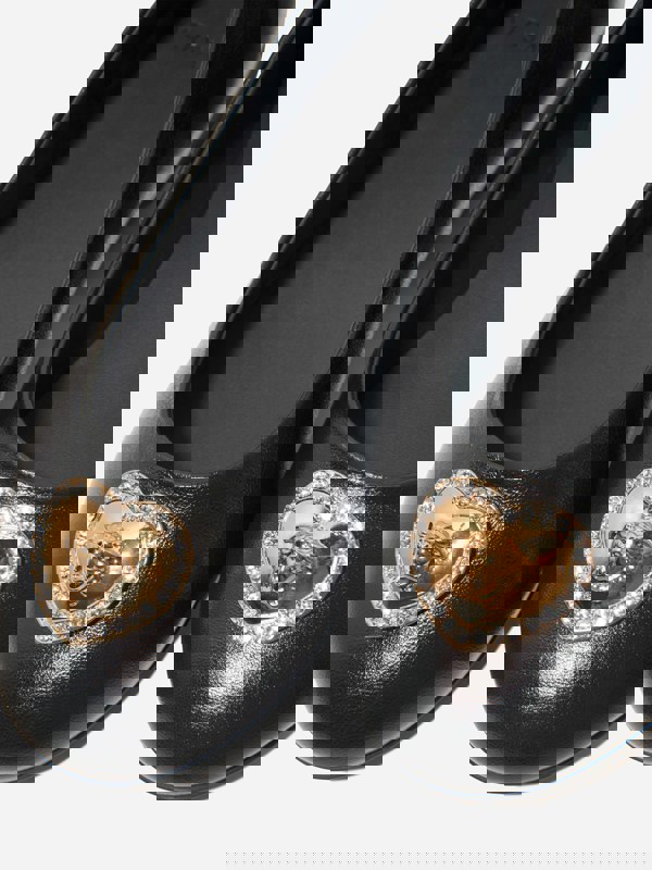 Versace Girls Leather Ballerina Pumps in Black