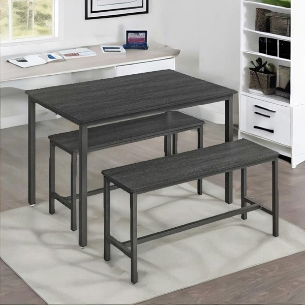 Rafaelo Mobilia Industrial Dining Table Set With 2 Benches Black