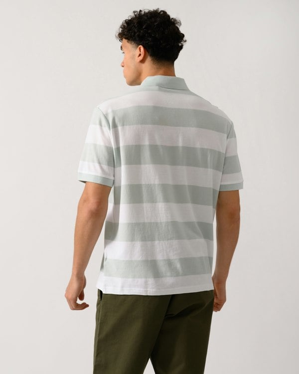 BOSS Orange Pales Stripe Mens Relaxed-Fit Cotton Piqué Polo Shirt with Horizontal Stripes - White 100