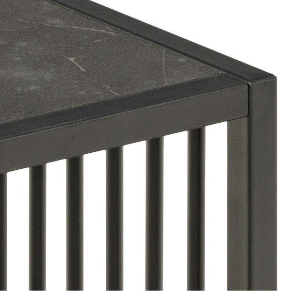 Wyld Haus Porto Organic Black Metal Side Table Stone Effect Top