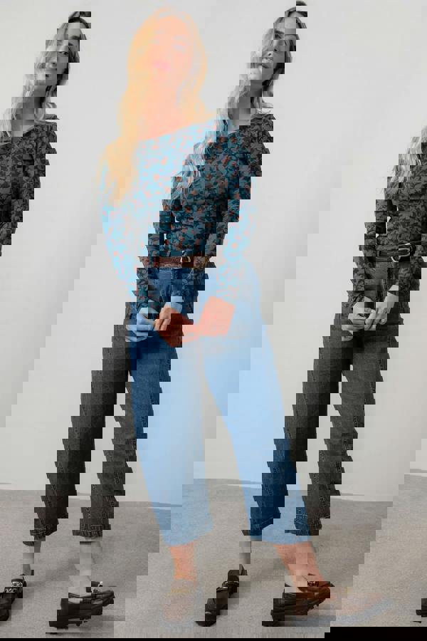 Lily & Me Monica Geometric Print Jersey Top Navy