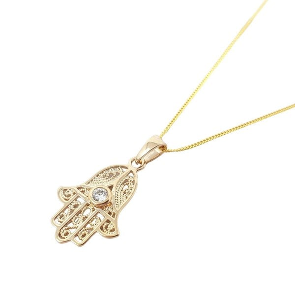 Dainty Hamsa Hand Pendant Charm Gold Plated Necklace