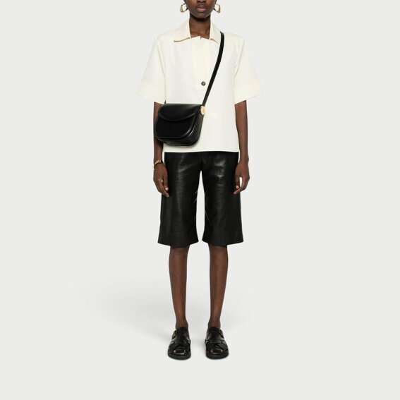 Jil Sander Medium Coin Leather Crossbody Bag Black