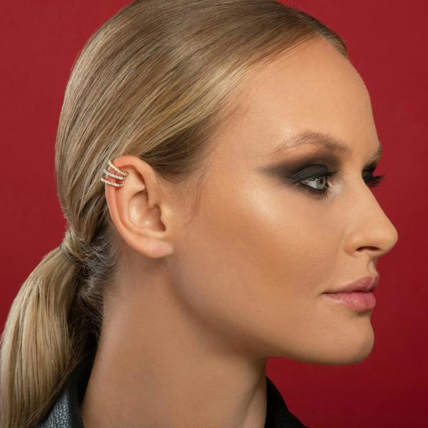 Pair of Gold Ear Cuffs with Cubic Zirconia Stones - namana.london