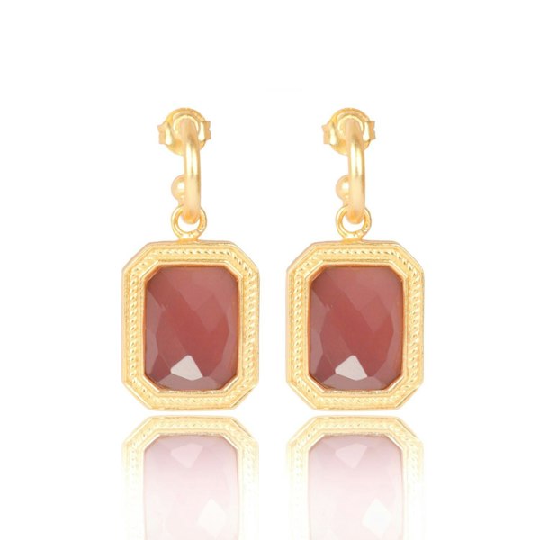 Lila Rasa Rectangular Amber Brown Crystal Hoops