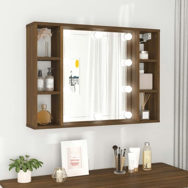 Berkfield Mirror Cabinet with LED Brown Oak 76x15x55 cm