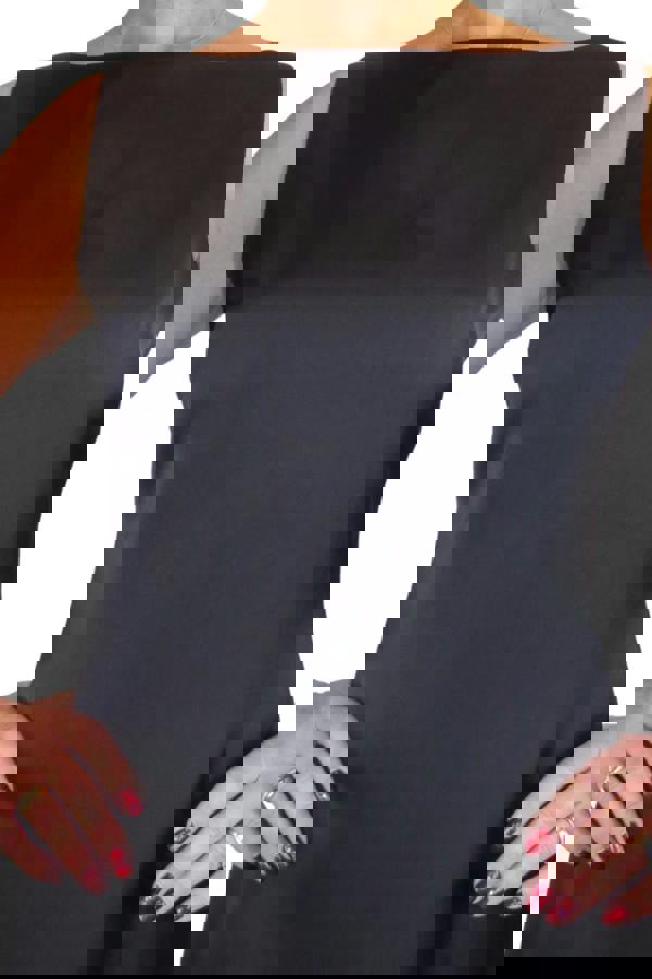 Paulo Due Women's Black Satin Mini Dress with Boat Neck