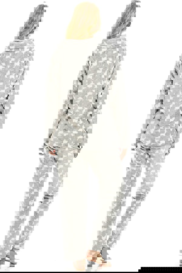 Camille Womens Supersoft Fleece Grey Star Print Pyjama Set