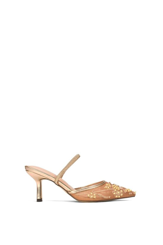 XY LONDON Embroidered Slingback Mesh Court Shoes - Rose