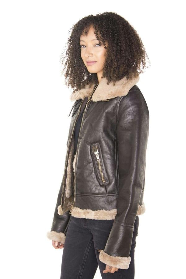 Infinity Leather Womens Brown B3 Sheepskin Leather Flying Jacket-Kayseri