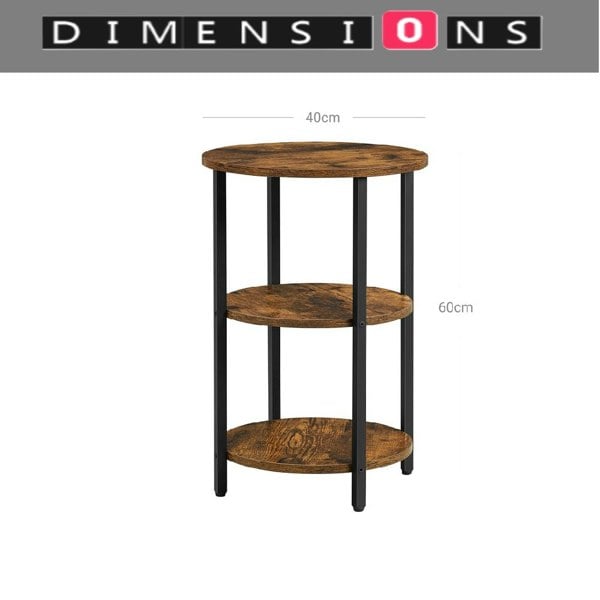 Modcraft 3-Tier Round Sofa Side Table – Rustic Brown & Black Industrial End Table