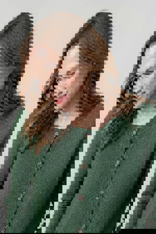 Lily & Me Layla Pointelle Knit Cardigan Pine Green