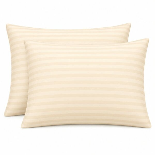 Night Zone 250 Thread Count Stripe Pillowcase Pair – 100% Cotton Hotel Quality Bed Linen - Cream