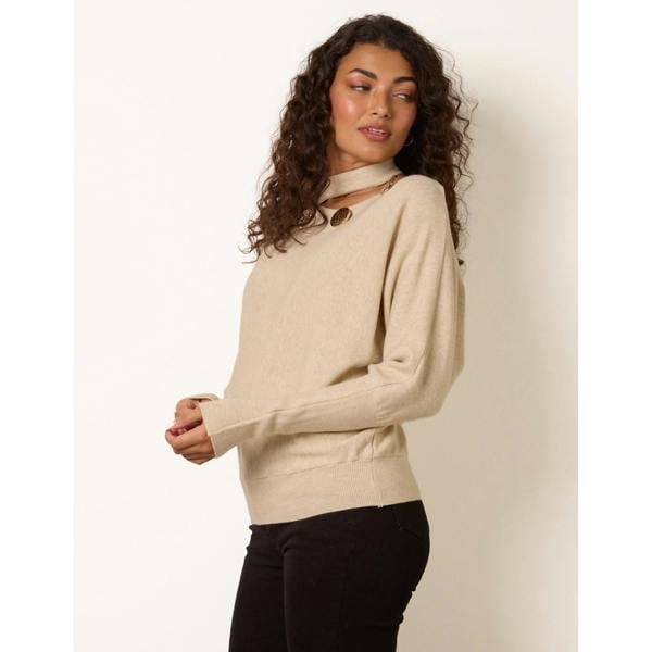 Blue Vanilla Button Detail Cut-Out Batwing Jumper
