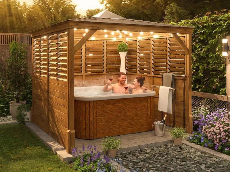 Dunster House Wooden Gazebo 2.5m x 2.5m Erin Half Height Solid Wall Half Superfelt Louvre