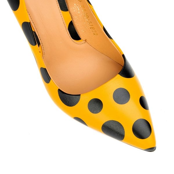 Embassy London Emily - Black Orange Polka - Women's leather pointy 4 inch pump in orange and black dots