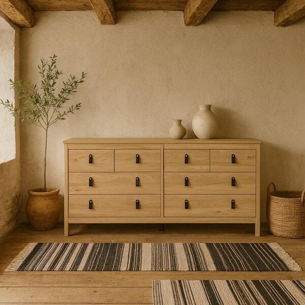 Wyld Haus Barcelona Natural Oak Wood Double Dresser 8 Drawers