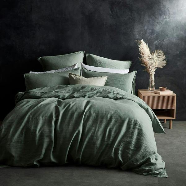 Lazy Linen Bedding Bundle - Duvet Cover, Pillowcase Pair + Fitted sheet - Sage