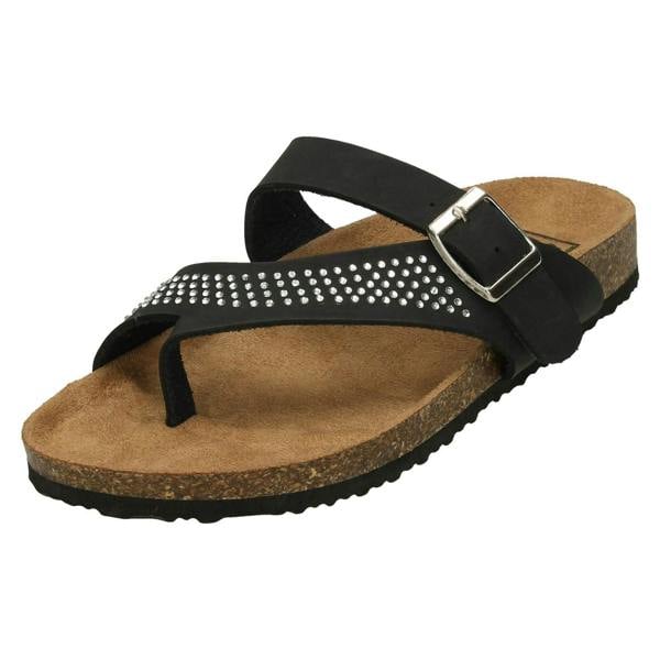 Down to Earth Ladies Down To Earth Diamante Toe Loop Sandals