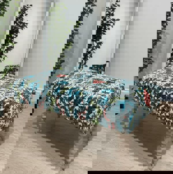 Luxury Velvet Peacock Print Pouffe Footrest Table Green Floral Design - ISTOOLS