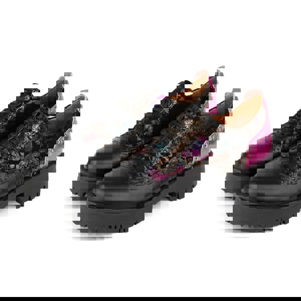 Embassy London Artisan - Dark Winter Foil & Pink - Women's leather lace-up shoe with brogue detailing