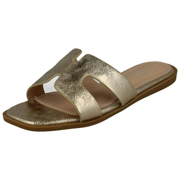 Spot On Ladies Spot On Casual Open Toe Summer Mule - Gold - Standard