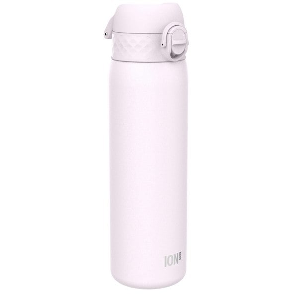 A light purple water bottle stands upright against a white background. The bottle has a screw-on lid and the word "ION8" is printed near the bottom.