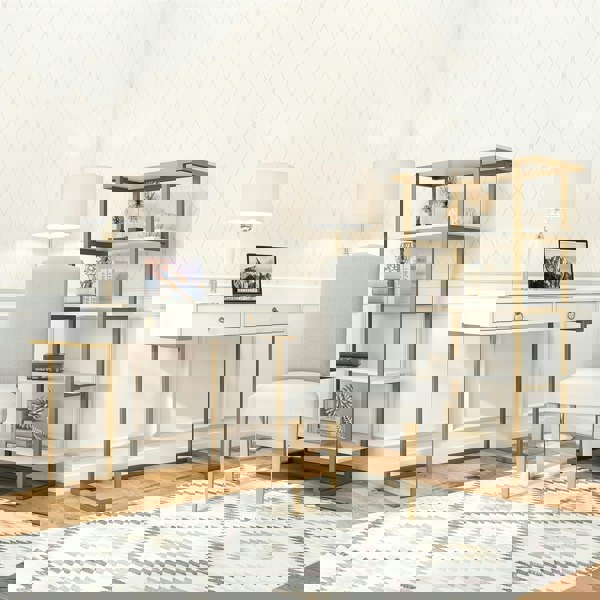 Dorel Home Camila 5 Shelf Bookcase White / Golden