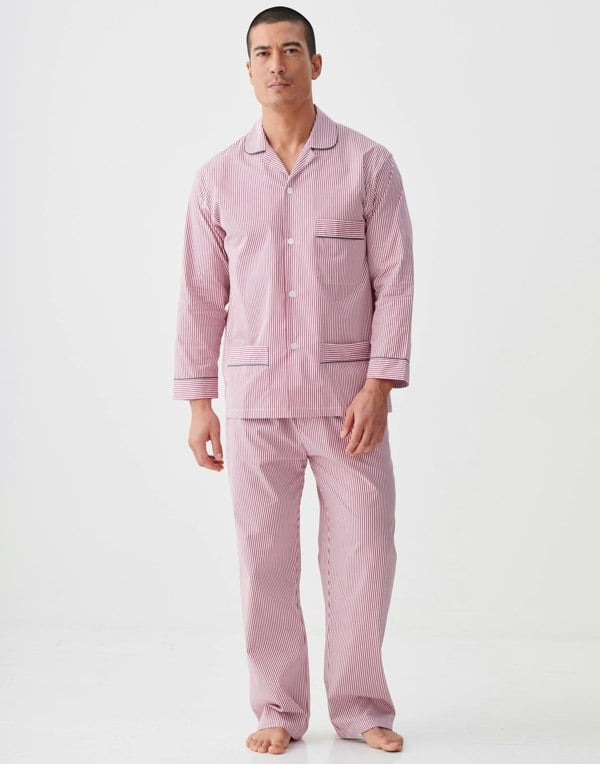 British Boxers Men's Crisp Cotton Pyjama Set – St James Red Pinstripe