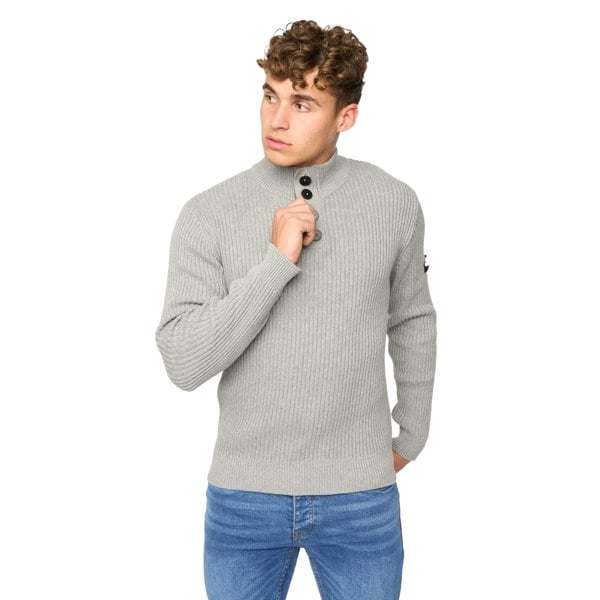 Crosshatch Mens Wellburys Chunky Knit Jumper - Grey Marl