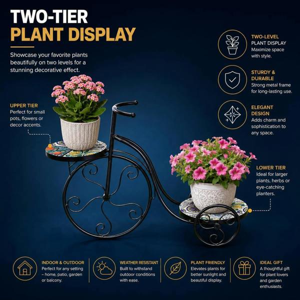 65cm Lisbon Mosaic Tricycle Plant Stand image 3