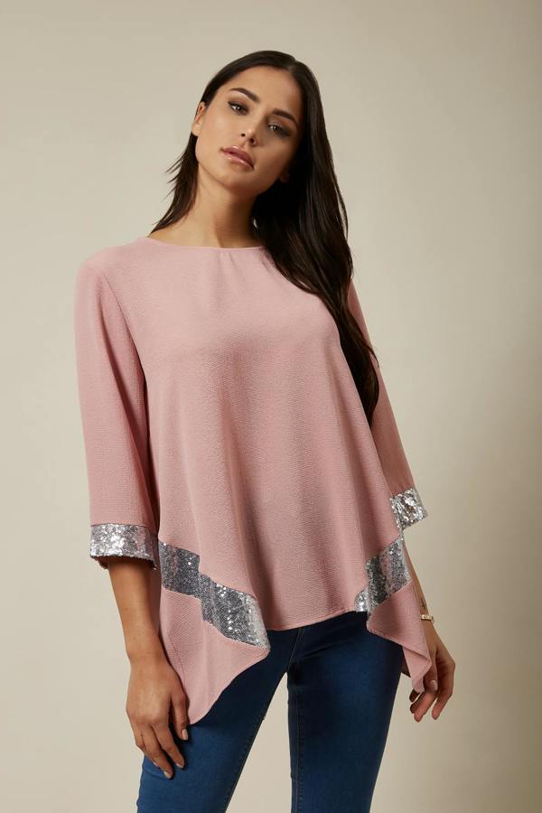 Hoxton Gal Oversized Sequin Detail Top In Pink