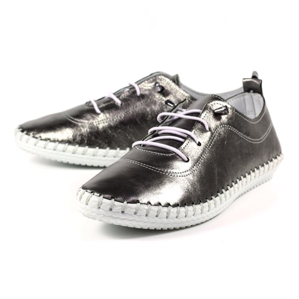 Lunar Women's St Ives Metallic Leather Plimsolls - Pewter