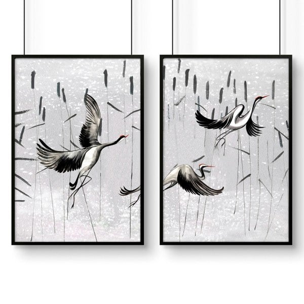 Art for bedrooms | set of 2 Japanese wall art prints