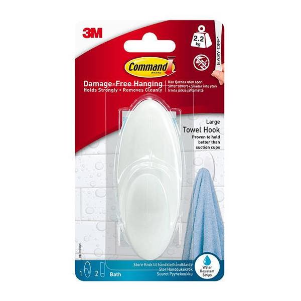 BATH17-UK Command Bathroom Large Towel Hook 2.2kg - One Colour - 