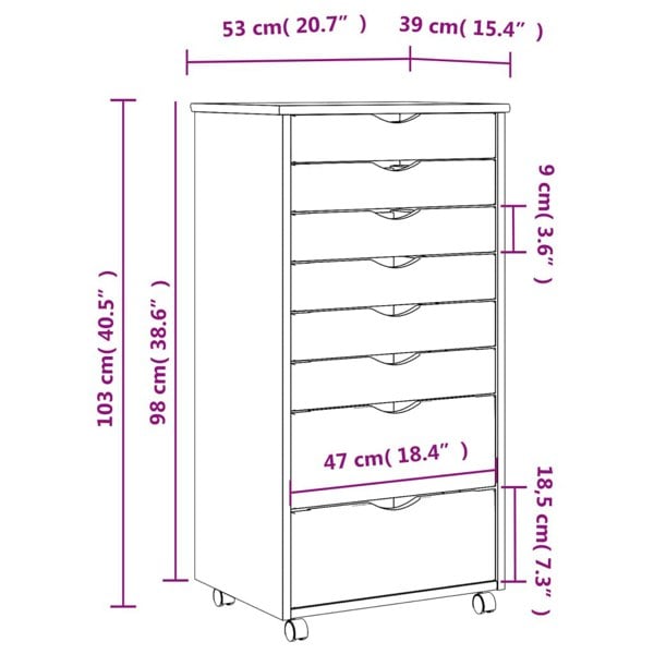 Berkfield Rolling Cabinet with Drawers MOSS Honey Brown Solid Wood Pine