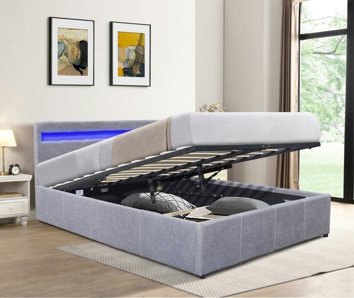 Comfy Living Prado Fabric Gas Lift Ottoman Bedframe With LED Strip