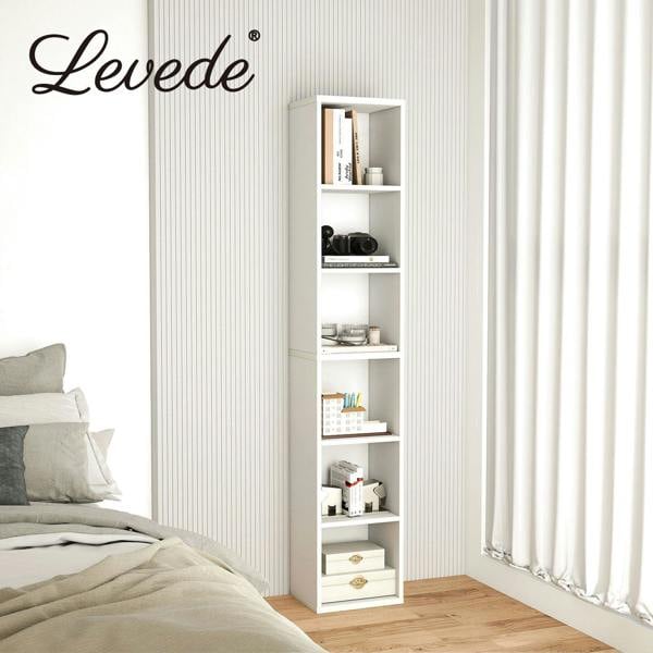 Levede Bookcases Book Shelf Shelving Storage Unit Slim Wood Office Home White