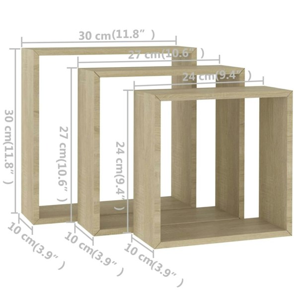 Berkfield Wall Cube Shelves 3 pcs Sonoma Oak