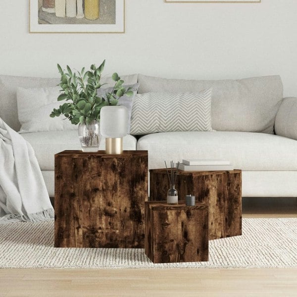 Berkfield Side Tables 3 pcs Smoked Oak Engineered Wood