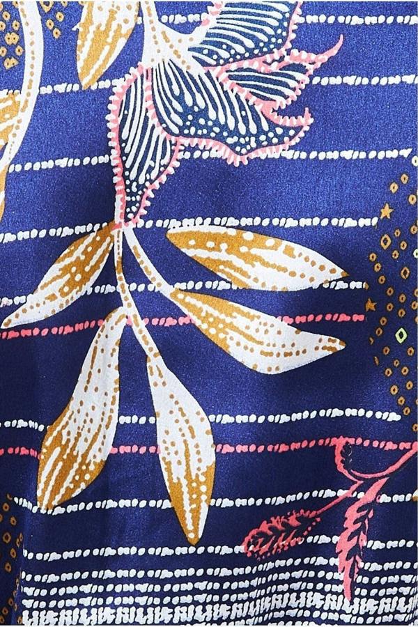 Printed Satin Kimono - Navy T215