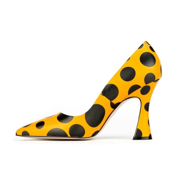 Embassy London Emily - Black Orange Polka - Women's leather pointy 4 inch pump in orange and black dots