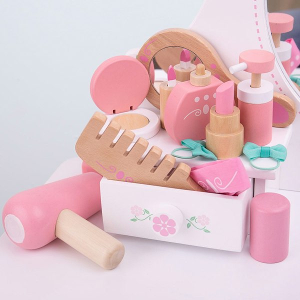 Bigjigs Toys Wooden Vanity Kit For Kids - Pretend Play Beauty Cosmetic Makeup Set